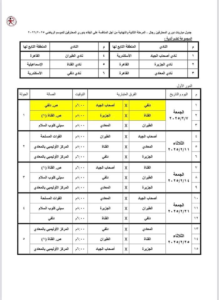 اتحاد اليد يعلن جدول المرحلة الثانية للبقاء في دوري المحترفين